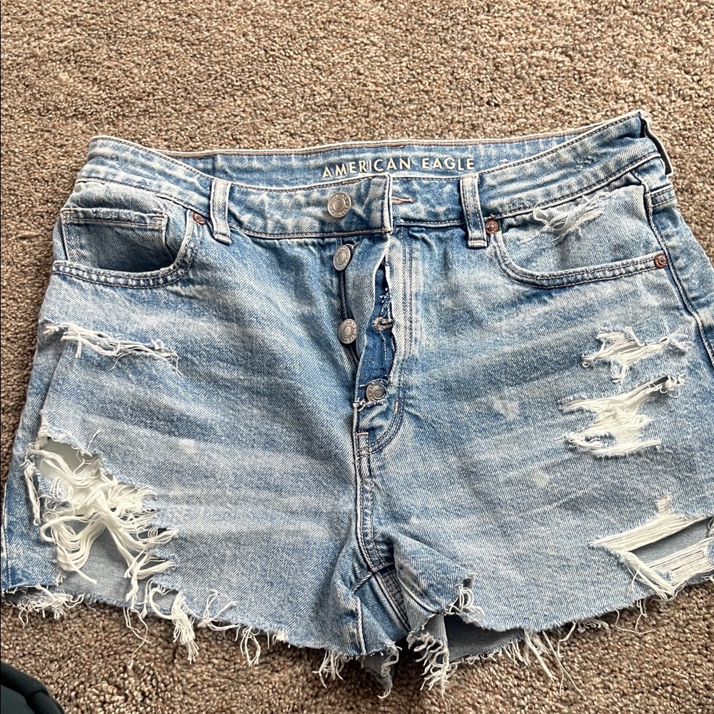 American Eagle Outfitters Light Blue Distressed Jean Shorts